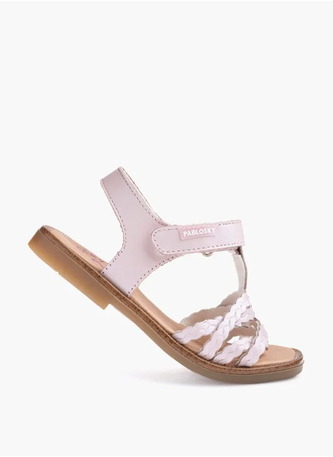 Pablosky Girls' Strappy Sandals with Hook and Loop Closure