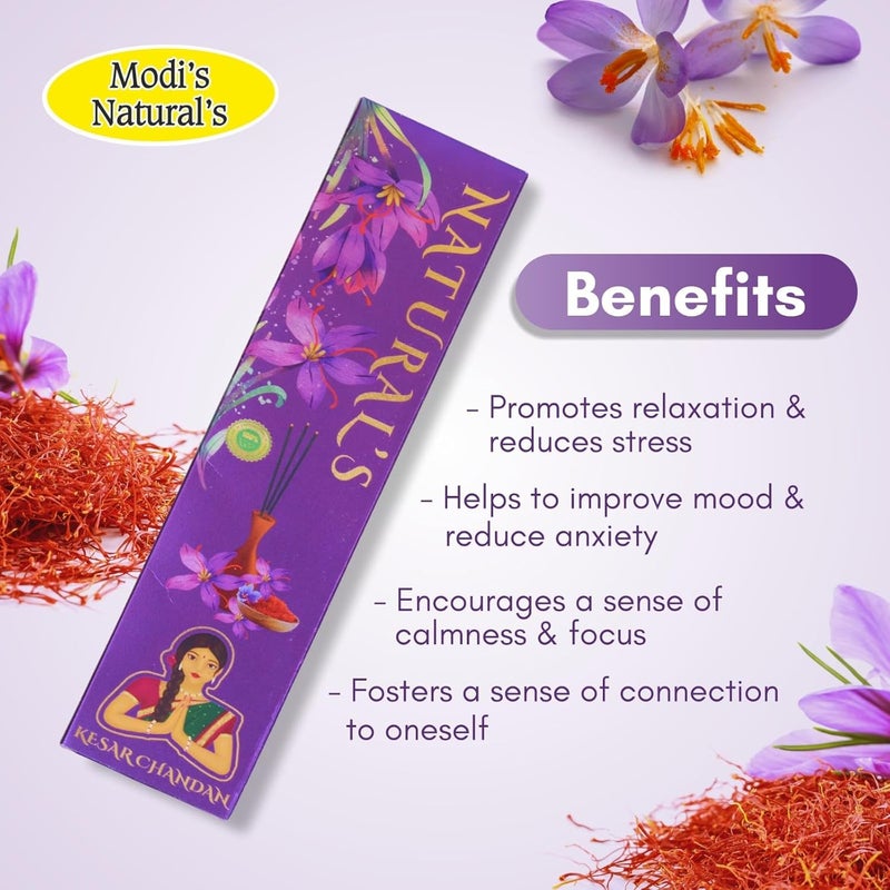 Modis Naturals Modis Naturals Kesar Chandan Agarbatti Combo 4x100 GM 0 Charcoal Organic Ingredients Infused with Natural Saffron Sandalwood for Puja Meditation Aromatherapy Calming Ambience  - Image 4