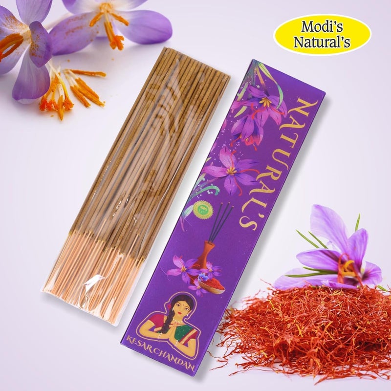 Modis Naturals Modis Naturals Kesar Chandan Agarbatti Combo 4x100 GM 0 Charcoal Organic Ingredients Infused with Natural Saffron Sandalwood for Puja Meditation Aromatherapy Calming Ambience  - Image 2