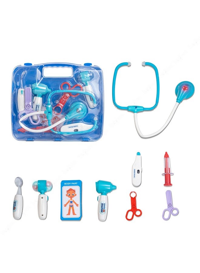 بيبي مجموعة لعب طبيب مميزة من بايبي للأطفال، طقم طبيب تظاهري مع إضاءة LED وأدوات صوتية، حقيبة قابلة للطي، طقم طبي للأطفال مع 9 قطع، ألعاب طبيب للأطفال من سن 3 سنوات فما فوق - أزرق - Image 1