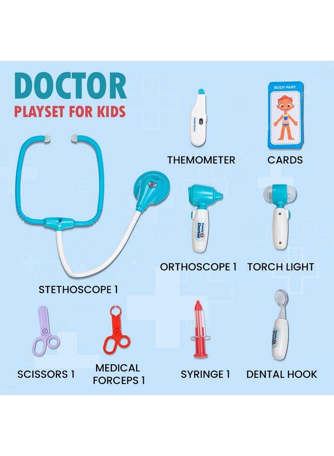 بيبي مجموعة لعب طبيب مميزة من بايبي للأطفال، طقم طبيب تظاهري مع إضاءة LED وأدوات صوتية، حقيبة قابلة للطي، طقم طبي للأطفال مع 9 قطع، ألعاب طبيب للأطفال من سن 3 سنوات فما فوق - أزرق - Image 3