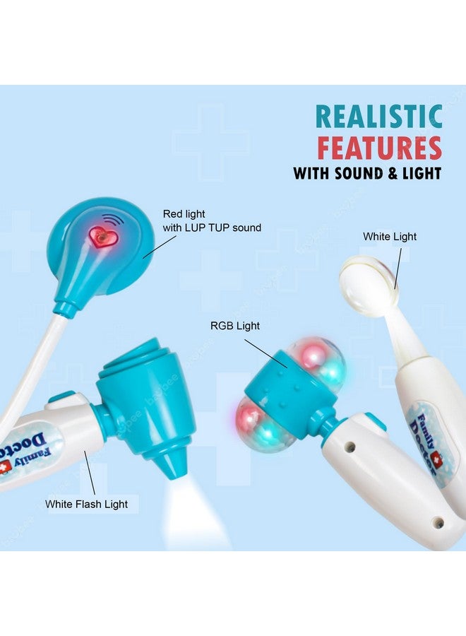 بيبي مجموعة لعب طبيب مميزة من بايبي للأطفال، طقم طبيب تظاهري مع إضاءة LED وأدوات صوتية، حقيبة قابلة للطي، طقم طبي للأطفال مع 9 قطع، ألعاب طبيب للأطفال من سن 3 سنوات فما فوق - أزرق - Image 5
