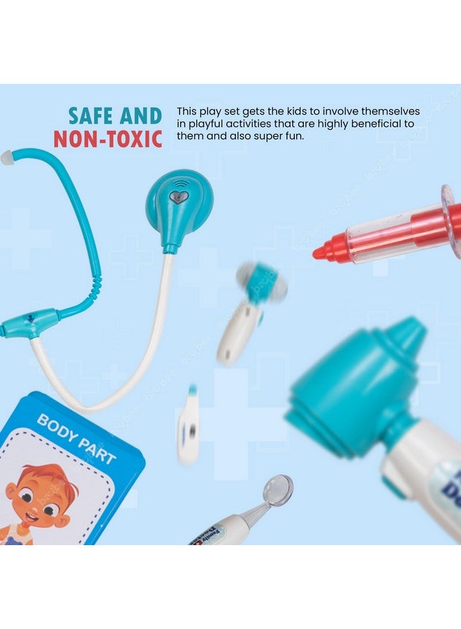 بيبي مجموعة لعب طبيب مميزة من بايبي للأطفال، طقم طبيب تظاهري مع إضاءة LED وأدوات صوتية، حقيبة قابلة للطي، طقم طبي للأطفال مع 9 قطع، ألعاب طبيب للأطفال من سن 3 سنوات فما فوق - أزرق - Image 4