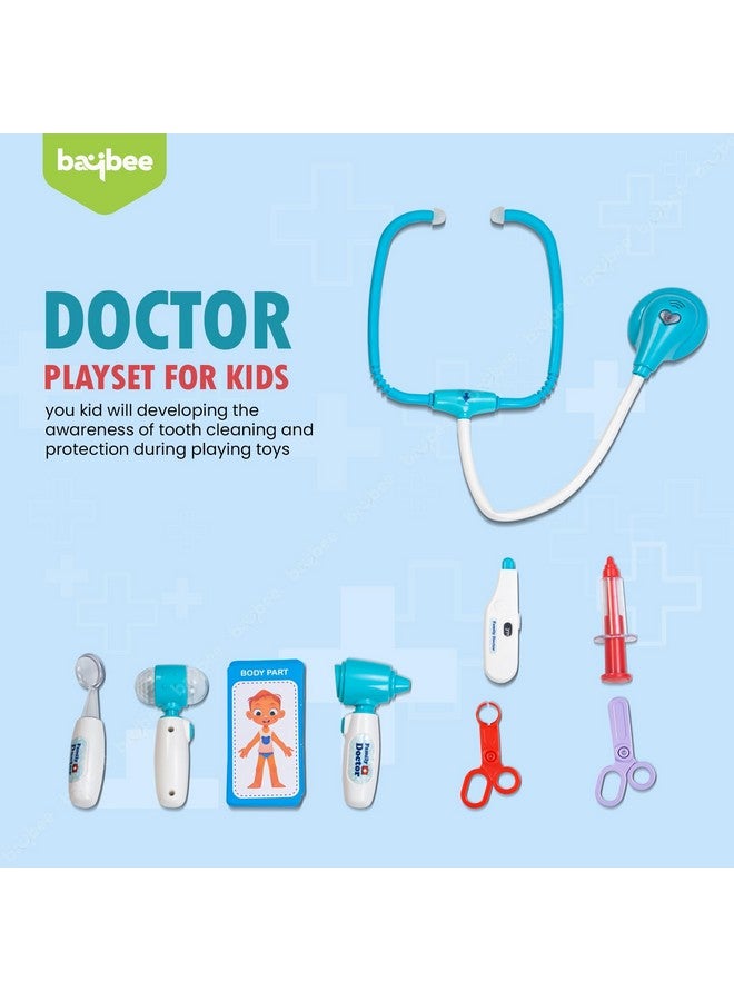 بيبي مجموعة لعب طبيب مميزة من بايبي للأطفال، طقم طبيب تظاهري مع إضاءة LED وأدوات صوتية، حقيبة قابلة للطي، طقم طبي للأطفال مع 9 قطع، ألعاب طبيب للأطفال من سن 3 سنوات فما فوق - أزرق - Image 2