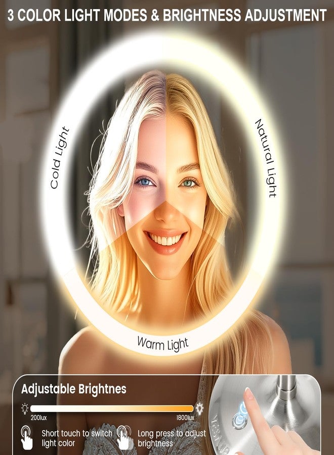 VESAUR مرآة مكياج مضاءة VESAUR 1X15X HD، 9" كبيرة، 5000mAh قابلة للشحن، مرآة مكبرة مزدوجة الجوانب مع 3 مستويات إضاءة قابلة للتعديل، دوران 360° قابلة للفك للسفر، مرآة تجميل، نيكل لؤلؤي، هدايا - Image 4