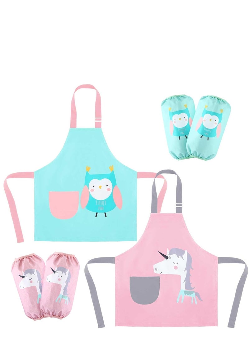 KASTWAVE 2 Pack Kids Apron Waterproof Artist Painting Apron with Pockets Chef Art Smock for Girls Boys Cooking Baking Art - Image 1