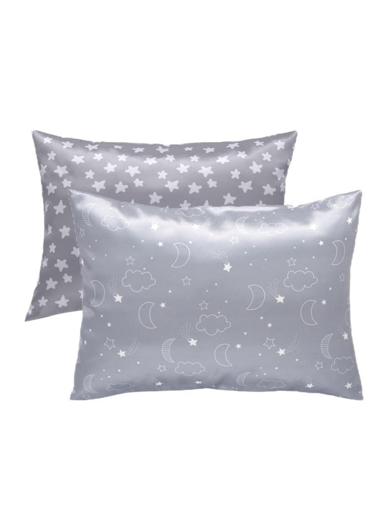 general 2-piece set of baby pillowcases, baby silk satin pillowcases, 49 x 36 cm, crib envelope pillowcases, soft travel pillowcases for boys and girls, machine washable - grey clouds, moon and grey stars - Image 1