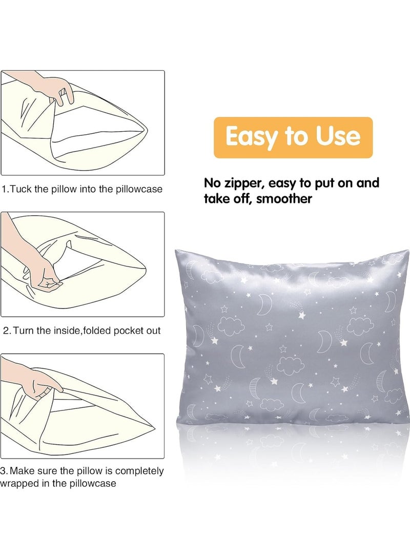 general 2-piece set of baby pillowcases, baby silk satin pillowcases, 49 x 36 cm, crib envelope pillowcases, soft travel pillowcases for boys and girls, machine washable - grey clouds, moon and grey stars - Image 5