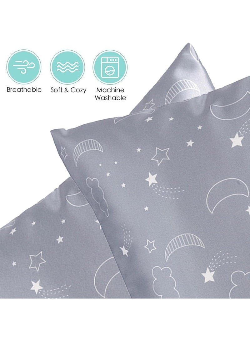 general 2-piece set of baby pillowcases, baby silk satin pillowcases, 49 x 36 cm, crib envelope pillowcases, soft travel pillowcases for boys and girls, machine washable - grey clouds, moon and grey stars - Image 3