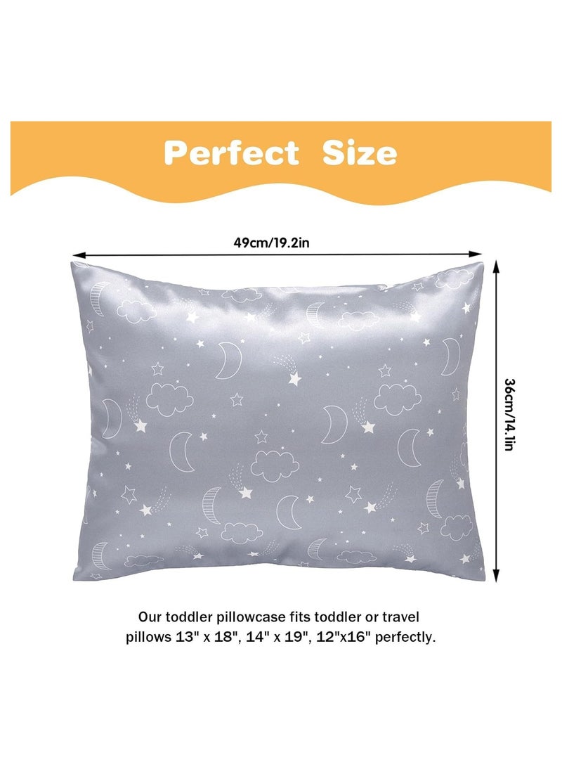 general 2-piece set of baby pillowcases, baby silk satin pillowcases, 49 x 36 cm, crib envelope pillowcases, soft travel pillowcases for boys and girls, machine washable - grey clouds, moon and grey stars - Image 2