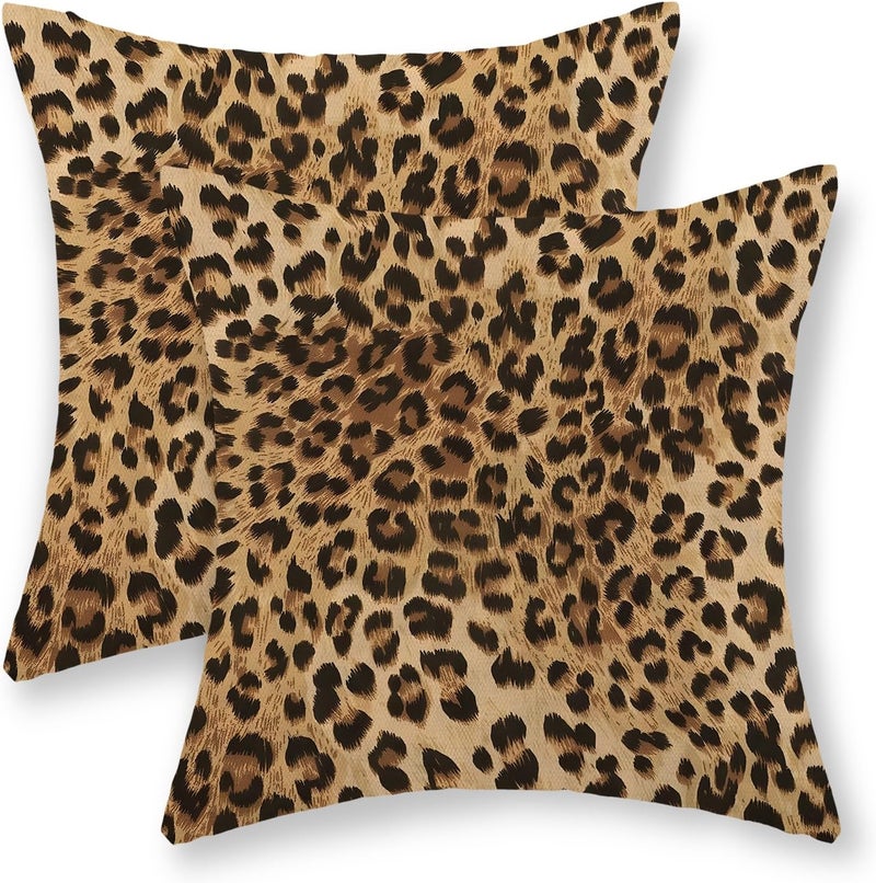 JEFERSO Brown Leopard Print Pillow Covers 18x18 Inch Set of 2 Animal Print Throw Pillows Skin Cheetah Print Decorative Pillow Cases Modern Decor Outdoor Farmhouse Cushion Case for Couch Sofa Room - Image 1