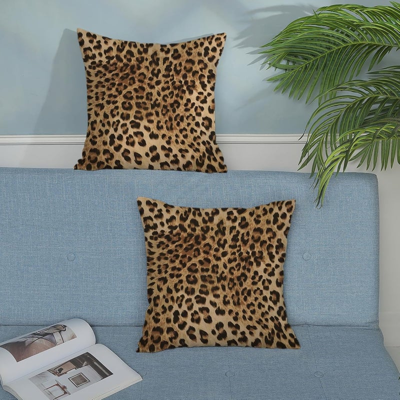 JEFERSO Brown Leopard Print Pillow Covers 18x18 Inch Set of 2 Animal Print Throw Pillows Skin Cheetah Print Decorative Pillow Cases Modern Decor Outdoor Farmhouse Cushion Case for Couch Sofa Room - Image 4