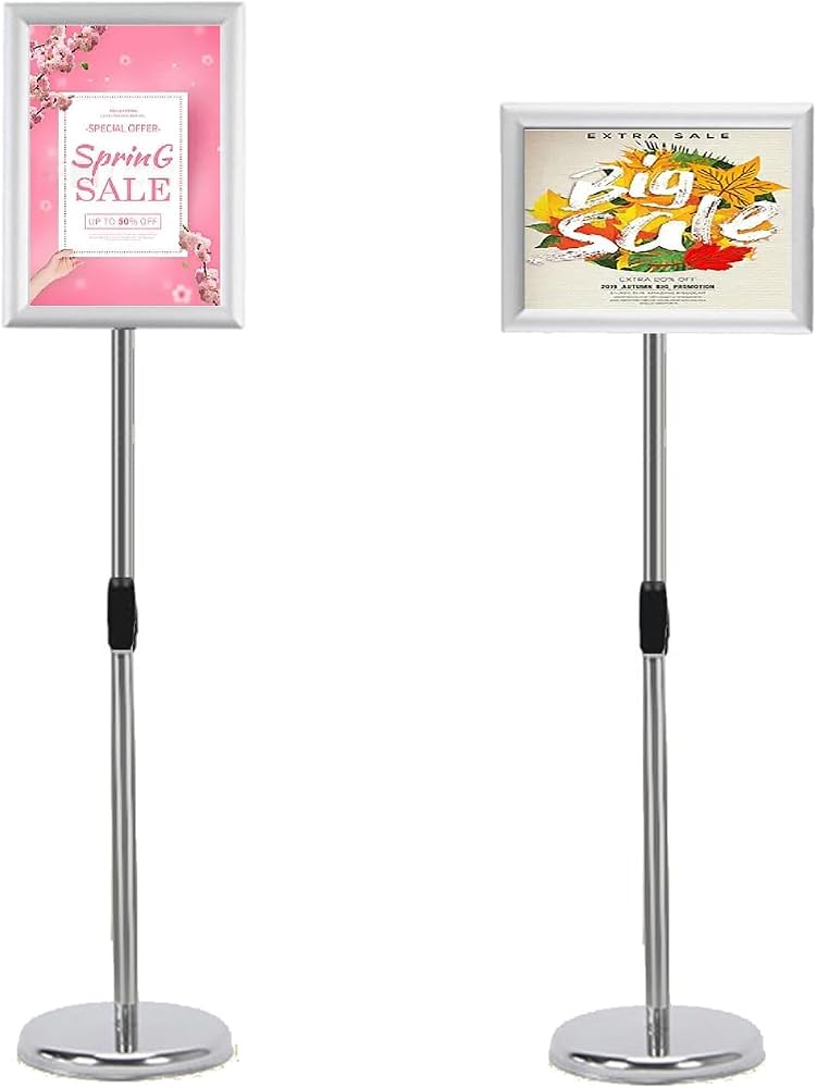 BIGTHREE® Adjustable Duty Pedestal Sign Holder Floor Stand, A4 Poster Menu Stand, Adjustable Sign Holder Poster S-tand Sign S-tand with Aluminum Snap Open Frame for Activities Display - Image 1