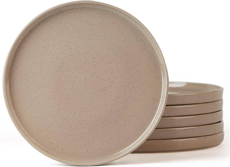 Famiware famiware Nebula 6 Pieces Salad Plates Set 8 inch Dessert Plates Scratch Resistant Stoneware Dinnerware Kitchen Modern Rustic Serving Dishes Cinnamon Brown  - Image 1
