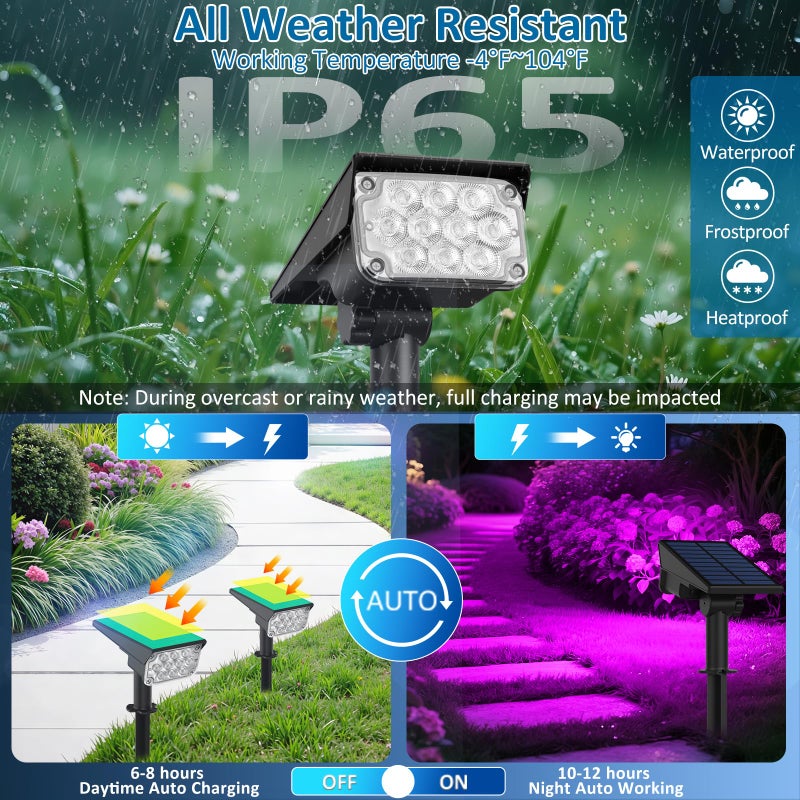 T-SUNUS أضواء سبوت لايت شمسية ملونة RGB من T-SUNUS للمناظر الطبيعية في عيد الميلاد في الهواء الطلق، مقاومة للماء IP65، أضواء سبوت ملونة، تعمل تلقائيًا من الغسق حتى الفجر، للإضاءة على الجدران، الأشجار، الفناء، الحديقة، الممر، الشرفة، البركة، عيد الهالوين، عبوة من 2 - Image 3