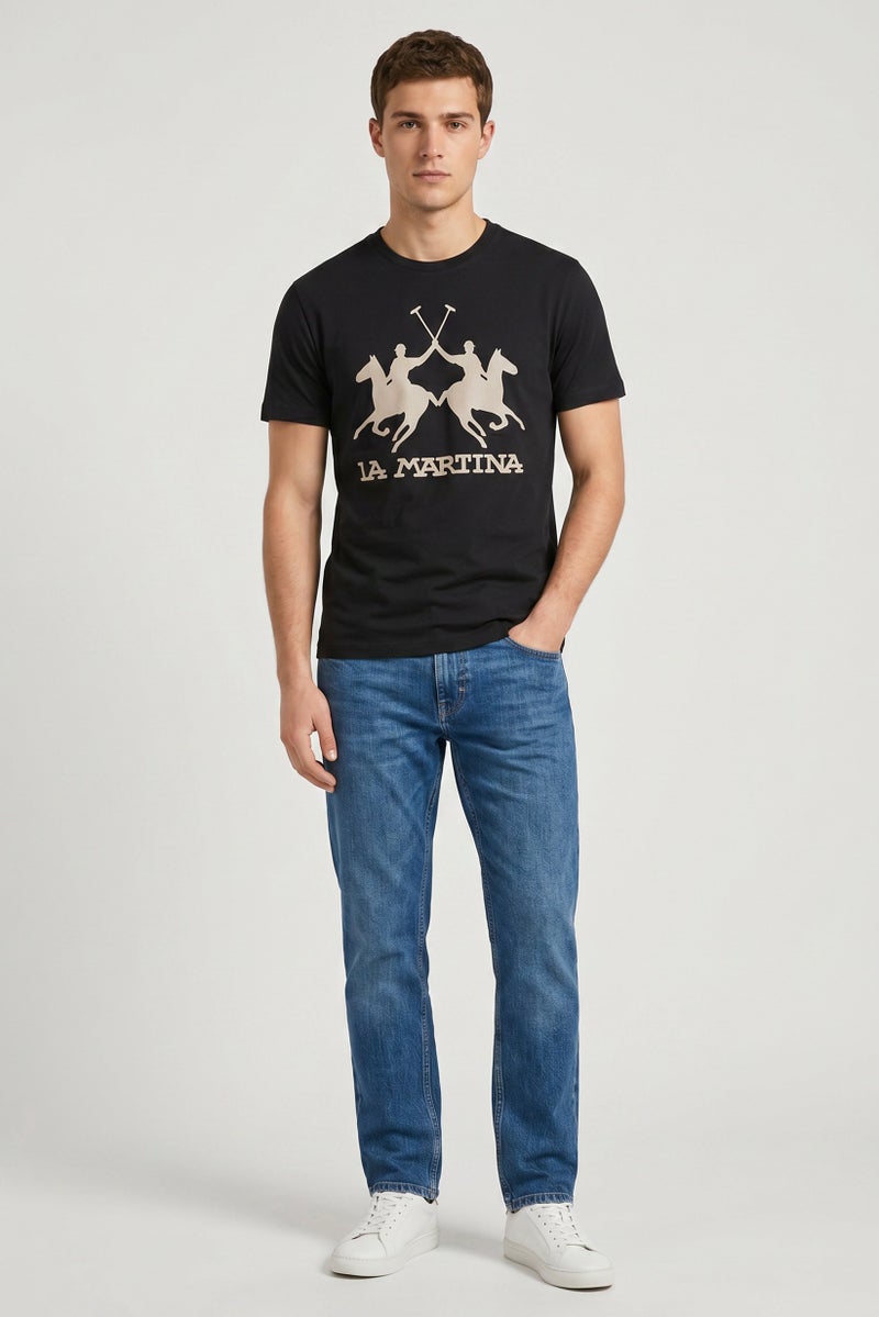 La Martina Men Crew Neck Short Sleeve Brand Logo T-Shirt, Black - Image 2