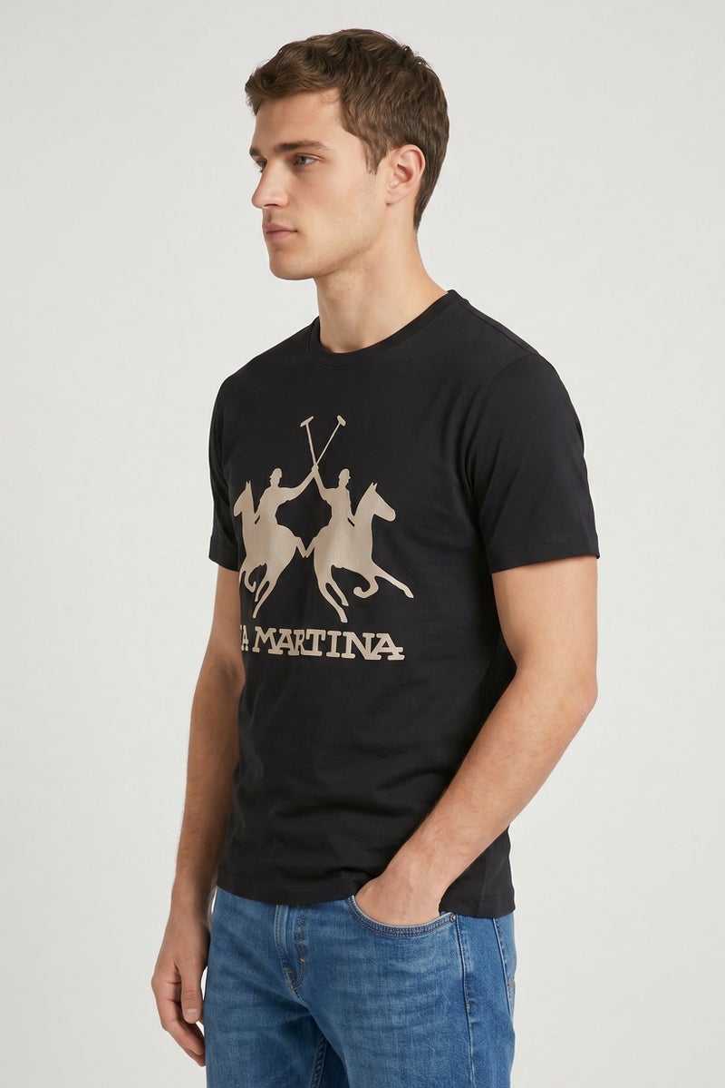La Martina Men Crew Neck Short Sleeve Brand Logo T-Shirt, Black - Image 3