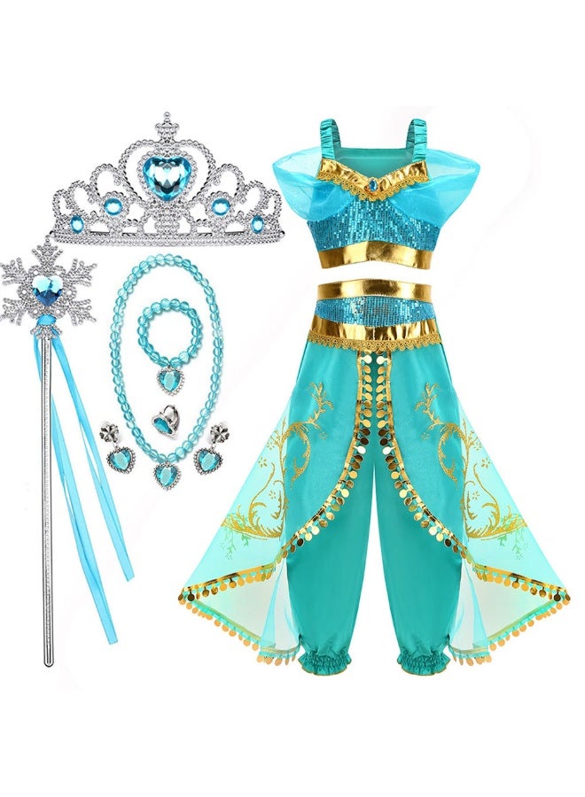 NIBEMINENT Princess Jasmine Classic puffed-sleeve Princess Christmas Aladdin Magic Lamp Dress - Image 1
