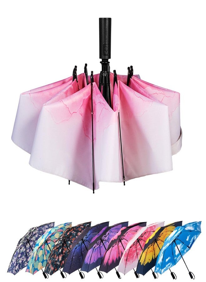 LANBRELLA Compact Reverse Folding Umbrella Auto Windproof Travel Umbrella, T2.7-Red Lotus, 46 INCH, Compact - Image 1