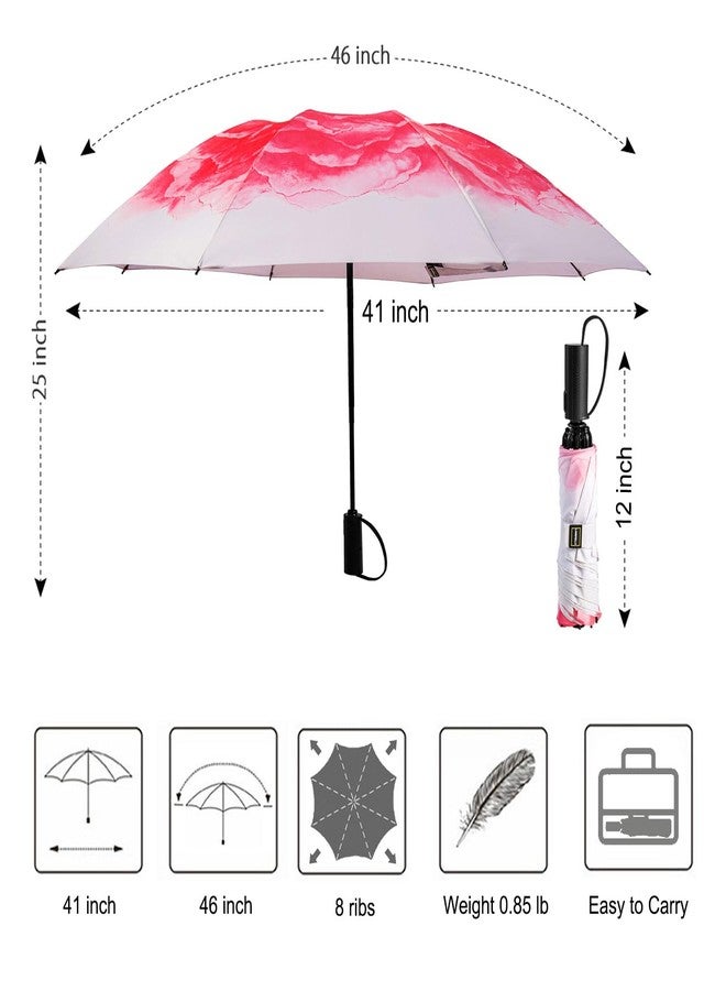 LANBRELLA Compact Reverse Folding Umbrella Auto Windproof Travel Umbrella, T2.7-Red Lotus, 46 INCH, Compact - Image 5