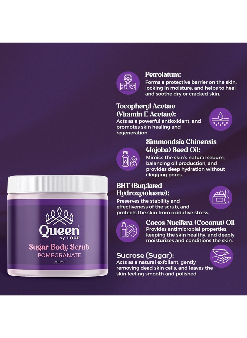 Queen By Lord Body Sugar Scrub With Pomegranate Scent - 300 gm - Packaging May Vary  - Image 4
