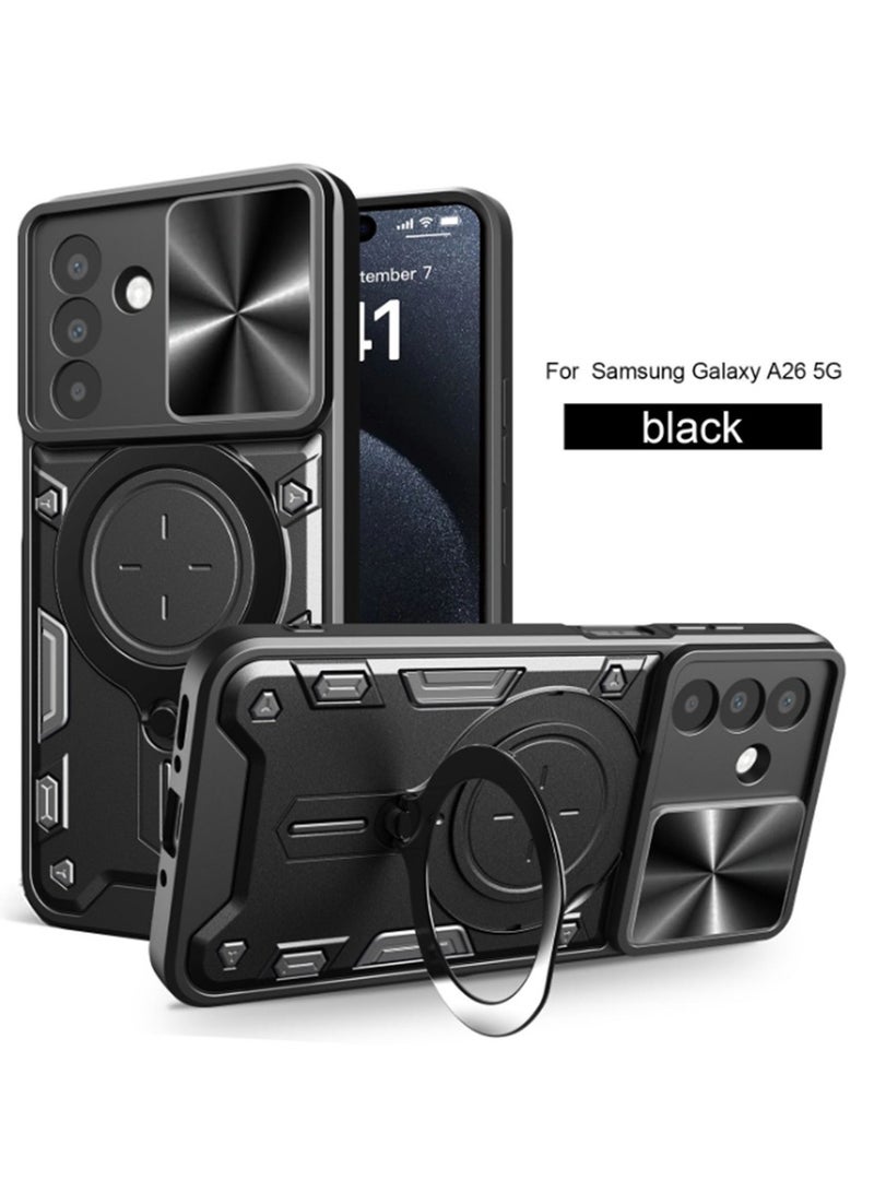 for Samsung Galaxy A26 5G Case, Slide Camera Lens Cover, Magnetic Ring Holder Kickstand Protective Phone Case for Samsung Galaxy A26 5G, Black  - Image 1