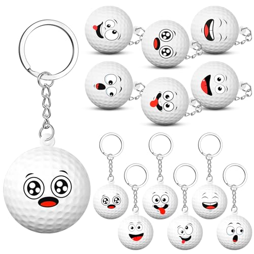 Arrowbash 12 Pcs Mini Funny Stress Balls Keychain Sport Face Keychain Stress Relief Squeeze Sport Balls team Gifts for Women Men Sport Team Players Party Favor Birthday Gift Golf - Image 1