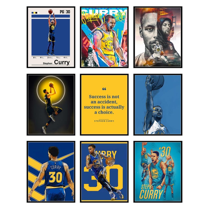 HOME TROVE  Steph Curry Poster - Basketball Posters For Boys Bedroom, Nba Golden State Warriors, Basketball Wall Art, Stephen Curry Wall Decor, Golden State Bedroom Decor - Unframed 9 Pack (8x10) - Image 3