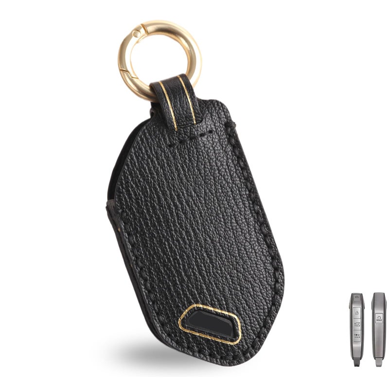 OLLEN NOScrews Premium Leather Key Fob Cover Fit for Kia Telluride 2023 2024 2025 for K4 K5 Sorento EV9 2024 2025 for Carnival 2025 Car Key Case 5 Buttons Black