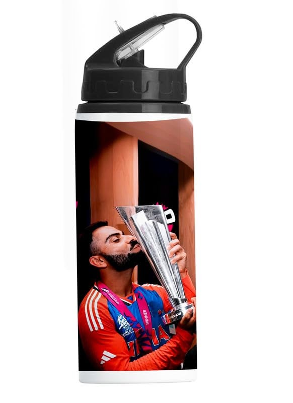PrintWala Exclusive Virat Kohli 600Ml Aluminum Water Bottle 350Ml Ceramic Coffee Mug Gift for Cricket Lovers Black Nozzle Sipper with Mug - Image 3