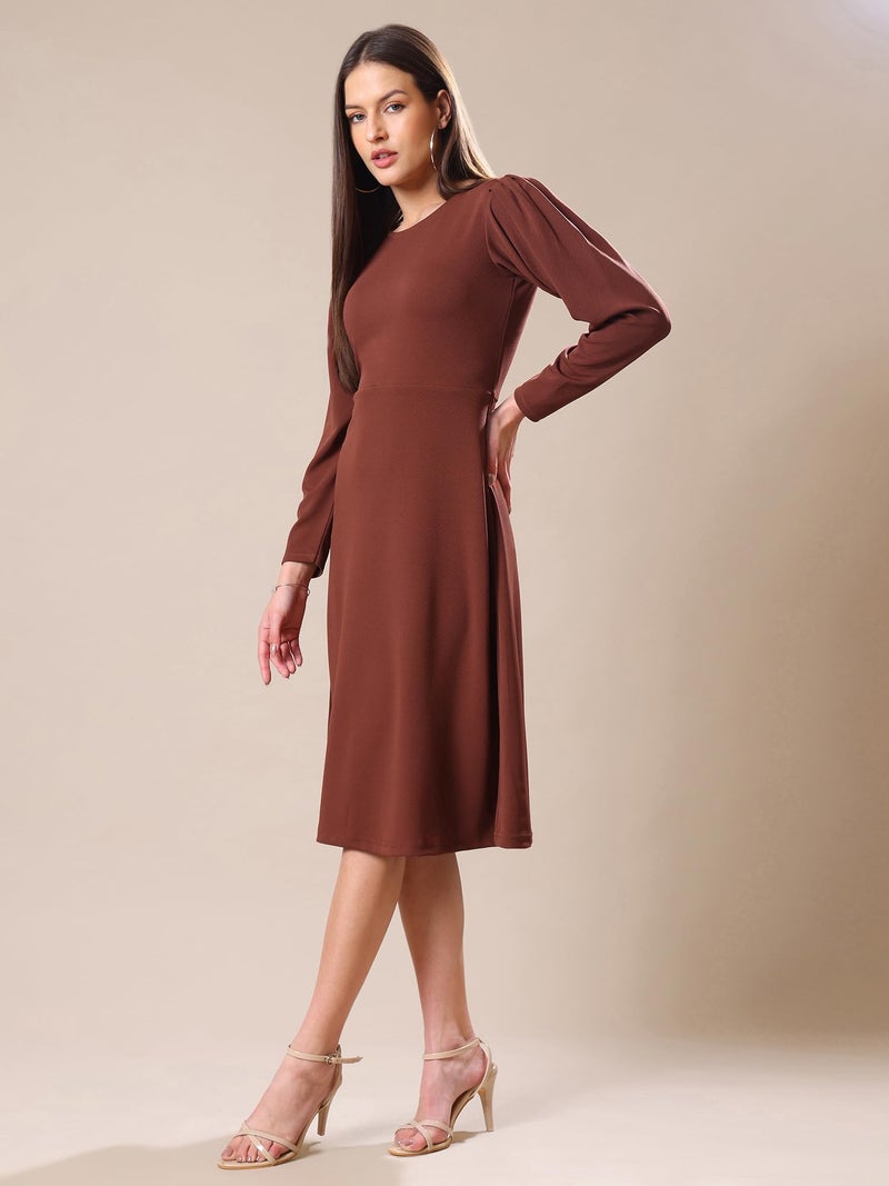 PURVAJA Women’s A-Line Knee Length Dress (Bely-069_Brown_Small) - Image 2