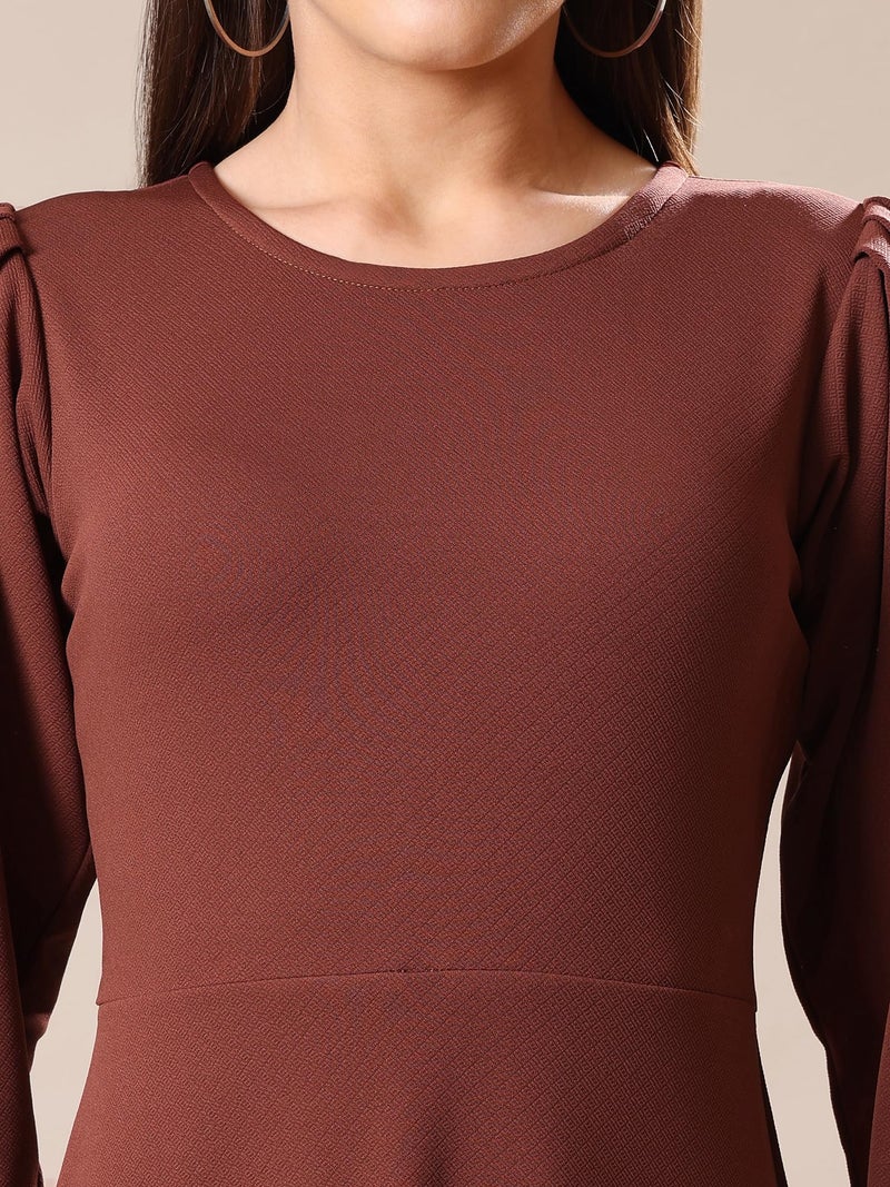 PURVAJA Women’s A-Line Knee Length Dress (Bely-069_Brown_Small) - Image 5