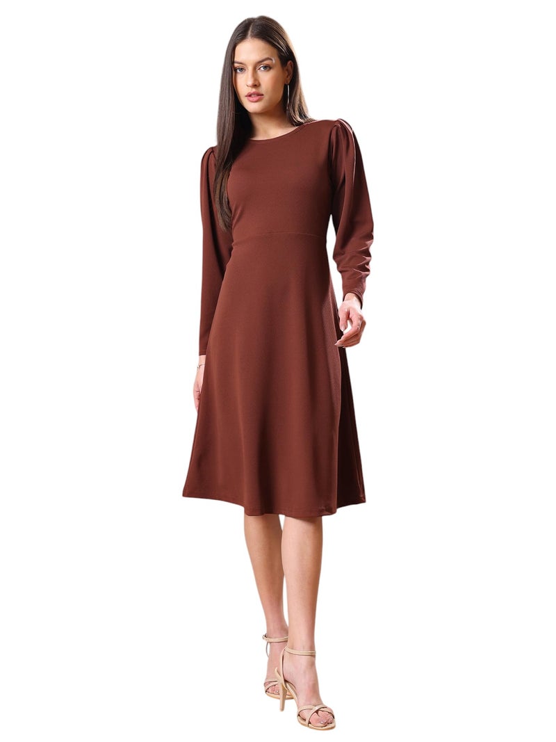 PURVAJA Women’s A-Line Knee Length Dress (Bely-069_Brown_Small) - Image 1