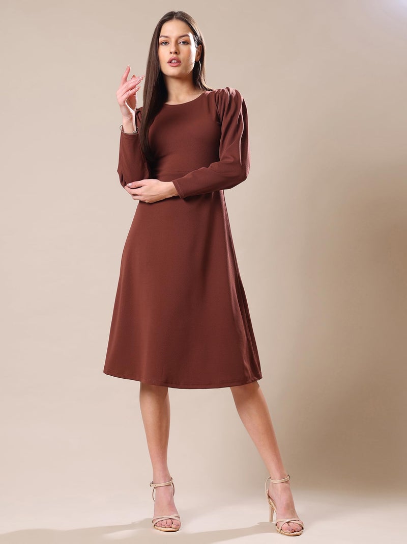 PURVAJA Women’s A-Line Knee Length Dress (Bely-069_Brown_Small) - Image 4