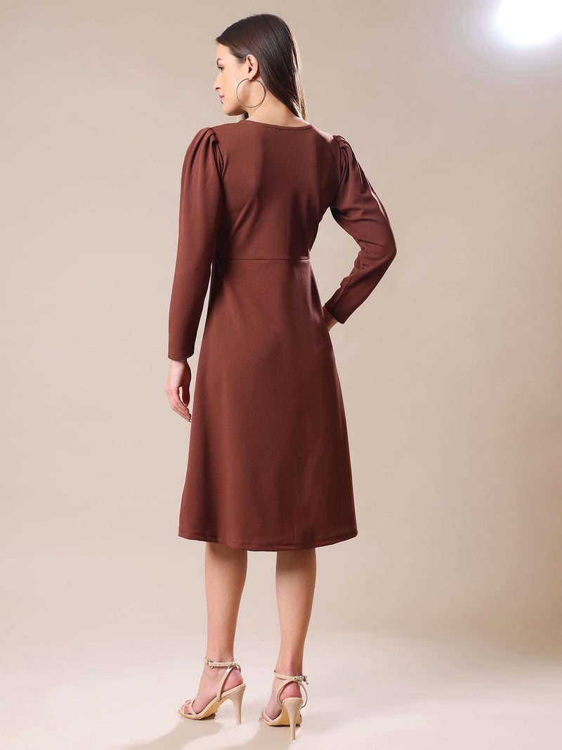 PURVAJA Women’s A-Line Knee Length Dress (Bely-069_Brown_Small) - Image 3