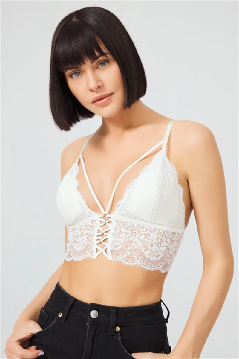 COTTONHILL Cream Lace Thin Strap Covered Triangle Women's Bralette Bustier