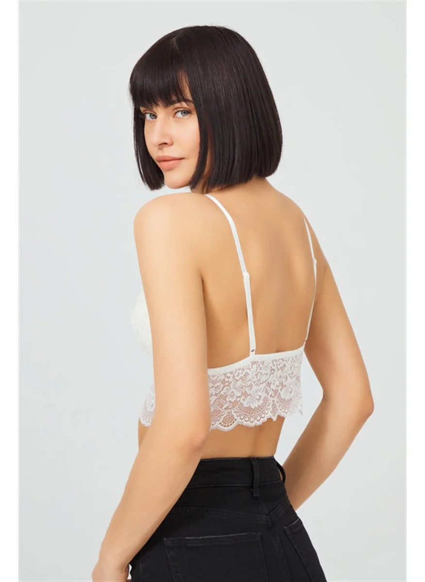 كوتن هيل Cream Lace Thin Strap Covered Triangle Women's Bralette Bustier