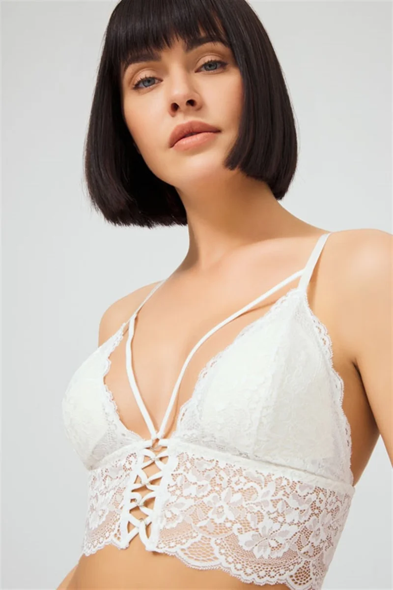COTTONHILL Cream Lace Thin Strap Covered Triangle Women's Bralette Bustier