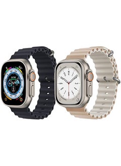 Silicone Ocean Band Strap for Apple Watch Ultra 8 49mm Black Single Color Strap with Beige/White Double Side Strap Set of 2