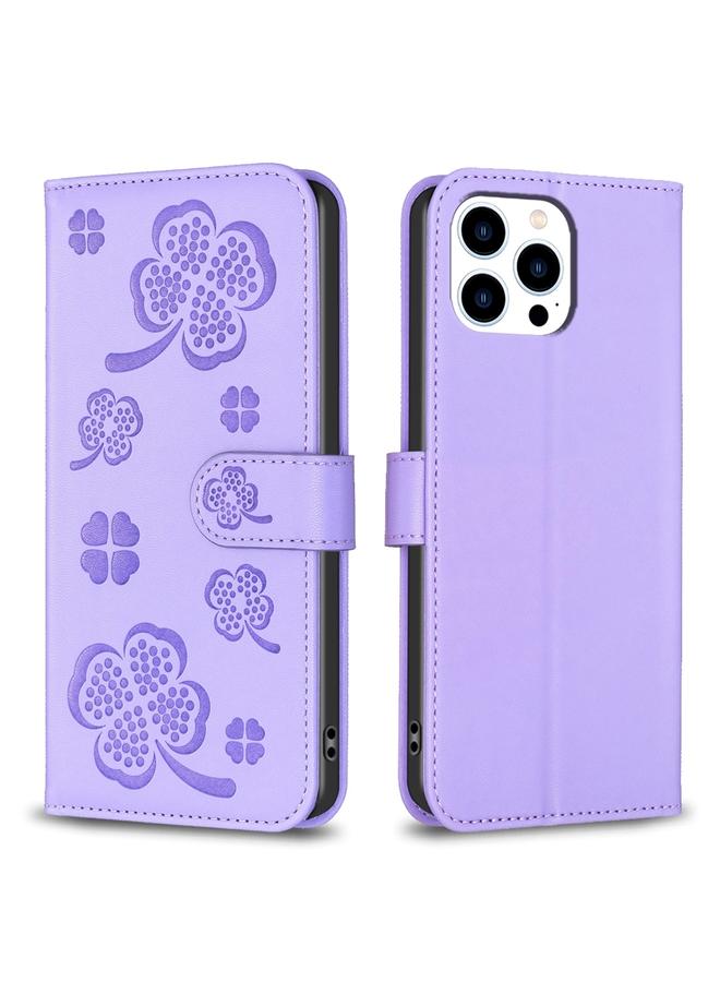 Zaboon Case For iPhone 13 Pro Max Four-leaf Embossed Leather Phone Case - Image 1