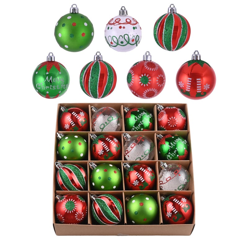 Valery Madelyn Christmas Tree Ornaments Set 16ct Elf Red Green White Shatterproof Christmas Tree Decorations Bulk 236 Inch Decorative Hanging Ball Ornaments for Xmas Trees Holiday Party Decor - Image 2