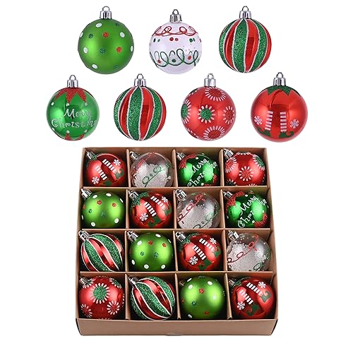 Valery Madelyn Christmas Tree Ornaments Set 16ct Elf Red Green White Shatterproof Christmas Tree Decorations Bulk 236 Inch Decorative Hanging Ball Ornaments for Xmas Trees Holiday Party Decor - Image 1