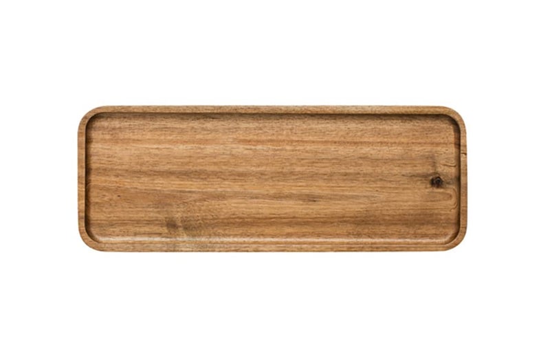 HomeImpel Wood Platter  100% Natural Wood  Durable  11 x 4.1 x 0.6 inches  Acacia  Serving Tray for Food  Dessert  Salad  Cookie  Fruit  Sushi - Image 1