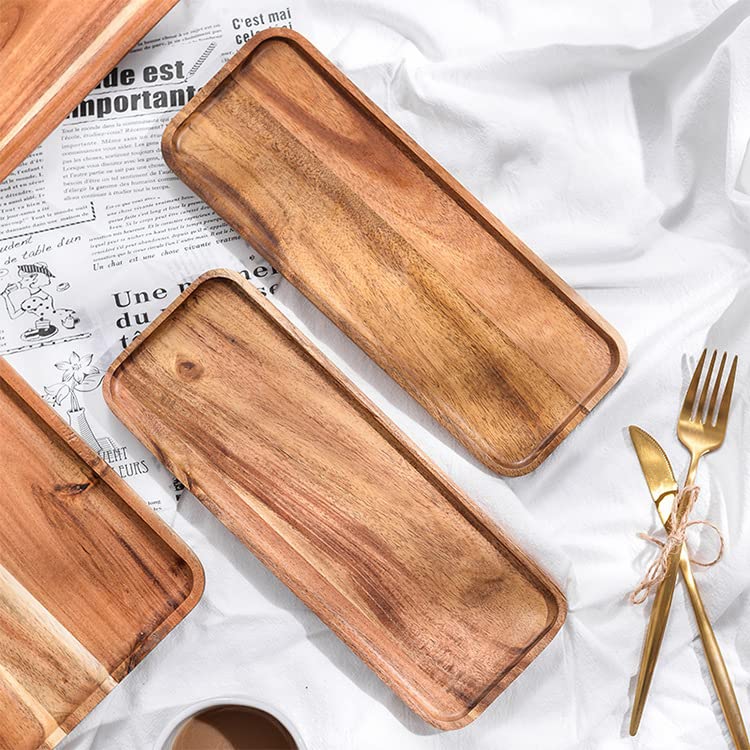 HomeImpel Wood Platter  100% Natural Wood  Durable  11 x 4.1 x 0.6 inches  Acacia  Serving Tray for Food  Dessert  Salad  Cookie  Fruit  Sushi - Image 3