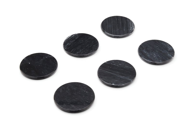 Fox Run Fox Run Natural Polished Marble Coasters Set of 6 Black Coasters 