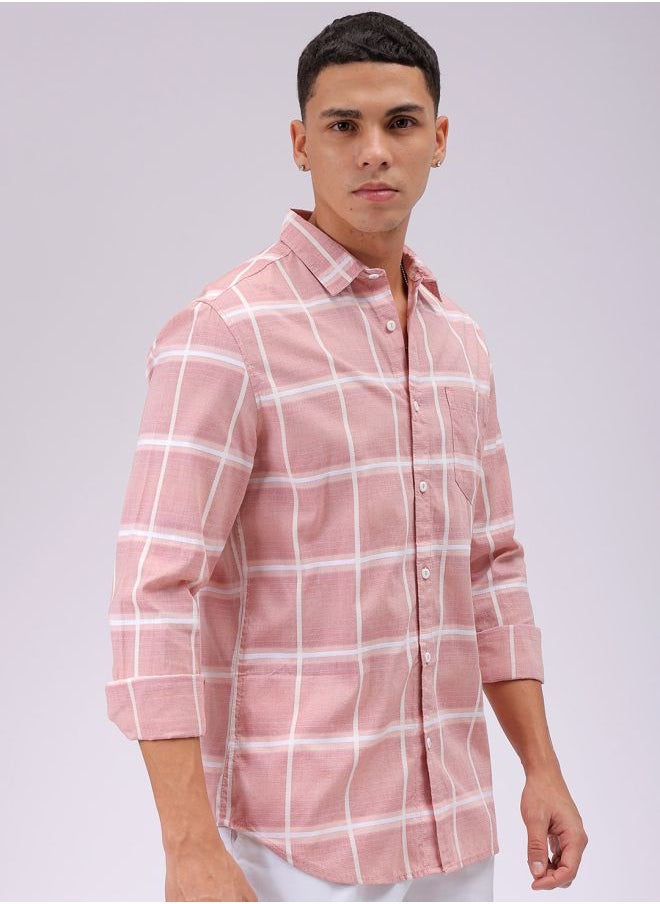 The Indian Garage Co Men Slim Fit Textured Checkered Full Sleeves Cutaway Collar Casual Shirt  - Image 4