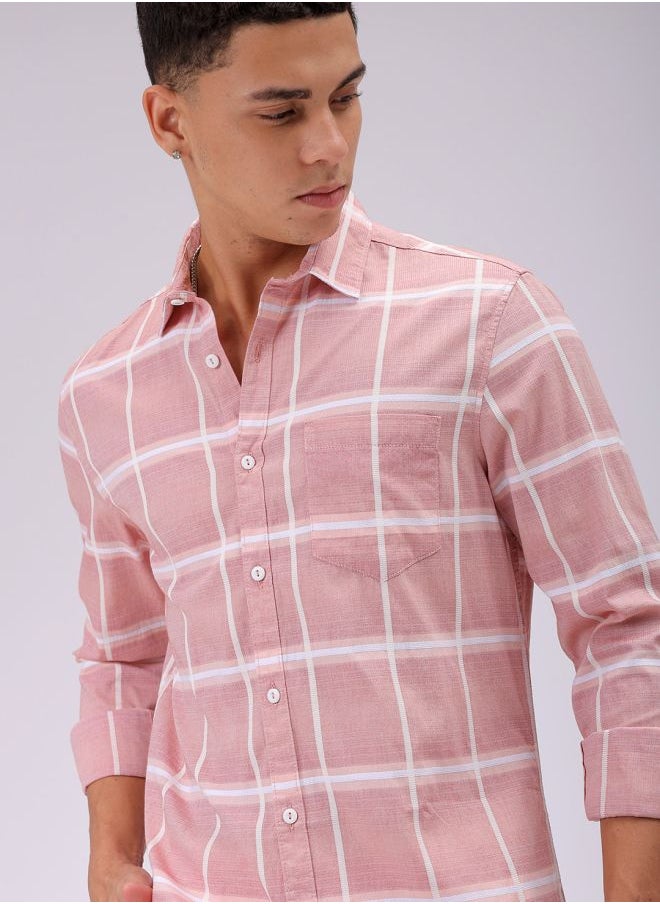 The Indian Garage Co Men Slim Fit Textured Checkered Full Sleeves Cutaway Collar Casual Shirt  - Image 1