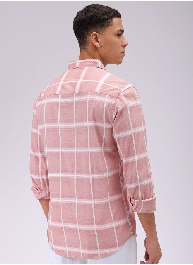 The Indian Garage Co Men Slim Fit Textured Checkered Full Sleeves Cutaway Collar Casual Shirt  - Image 2