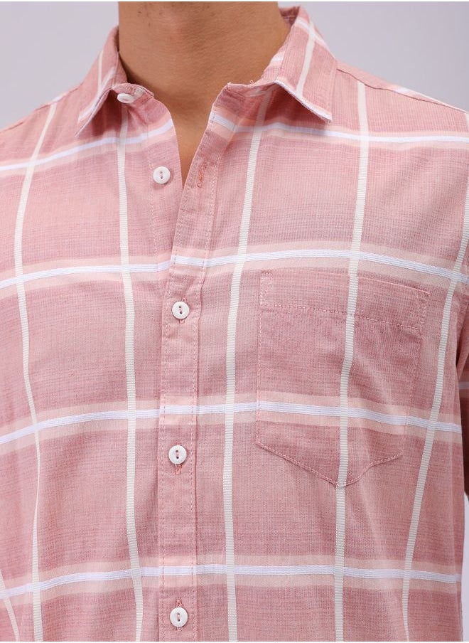 The Indian Garage Co Men Slim Fit Textured Checkered Full Sleeves Cutaway Collar Casual Shirt  - Image 5