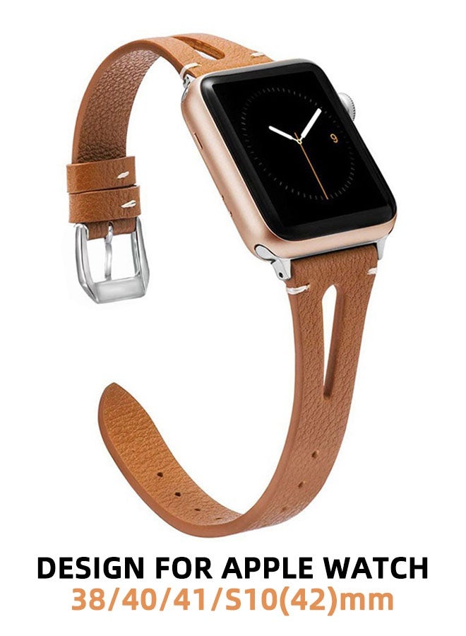 Wearlizer Brown Leather Compatible With Apple Watch Straps 38/40/41/42mm Suitable For Iwatch Se Women And Men Special Triangular Hole Straps Cool Replacement Suitable For Iwatch Series 11 10 9 8 7 6 5 4 3 Se/Ultra 3 - Image 1